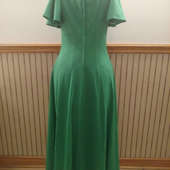 Vintage 70s Maxi Dress Green Size 13/14 Formal Plunge Neckline - Picture 7 of 11